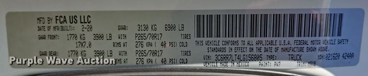 image for item DV1276 2020 Dodge Ram 1500 Crew Cab pickup truck