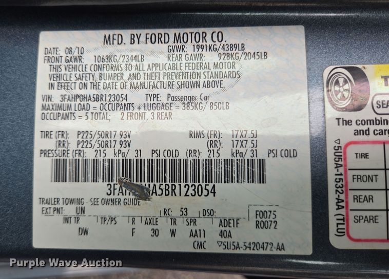 image for item DV1300 2011 Ford Fusion SE 