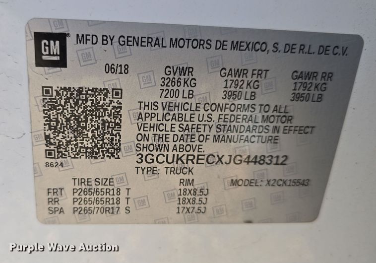 image for item DW3166 2018 Chevrolet Silverado 1500 Crew Cab pickup truck