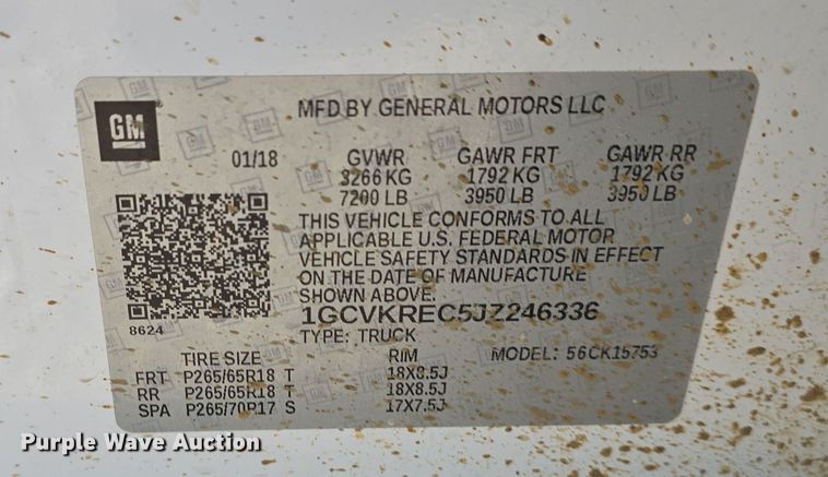 image for item DW3168 2018 Chevrolet Silverado 1500 Double Cab pickup truck