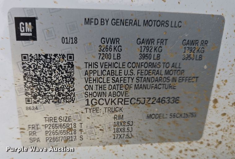 image for item DW3168 2018 Chevrolet Silverado 1500 Double Cab pickup truck