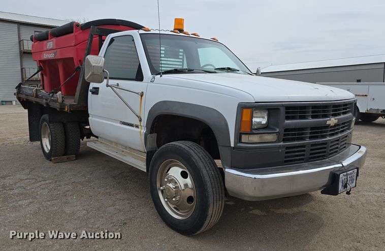 image for item DW3177 1994 Chevrolet Cheyenne C3500 dump flatbed pickup truck