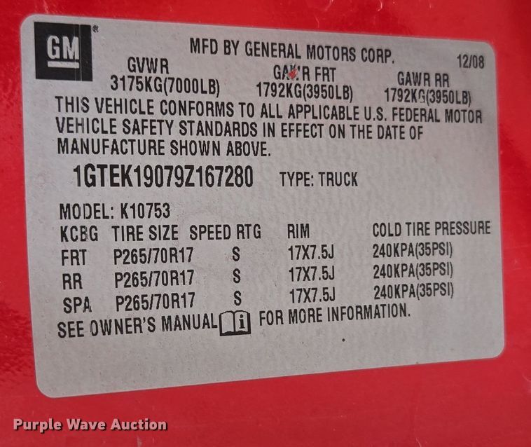 image for item DX1529 2009 GMC Sierra 1500 Ext. Cab pickup truck