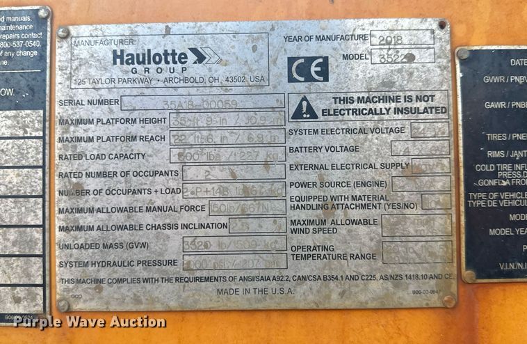 image for item EC3486 2018 Haulotte 3522A boom lift