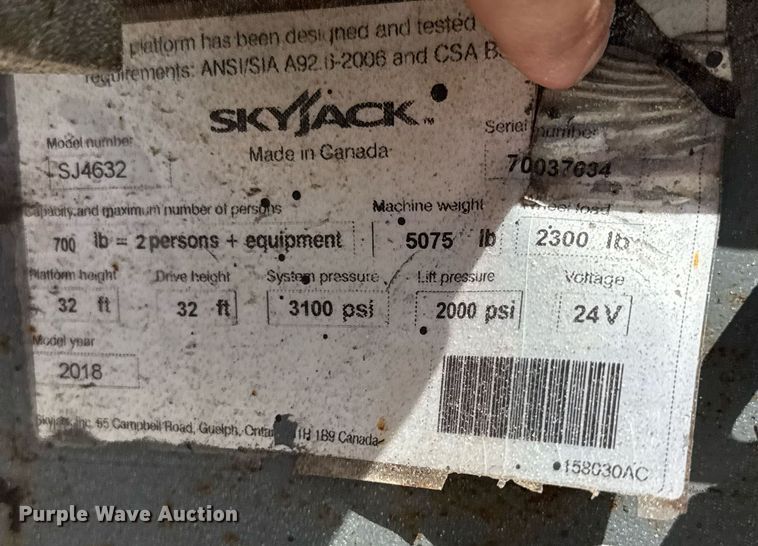 image for item EC3488 2018 Skyjack SJIII 4632 scissor lift