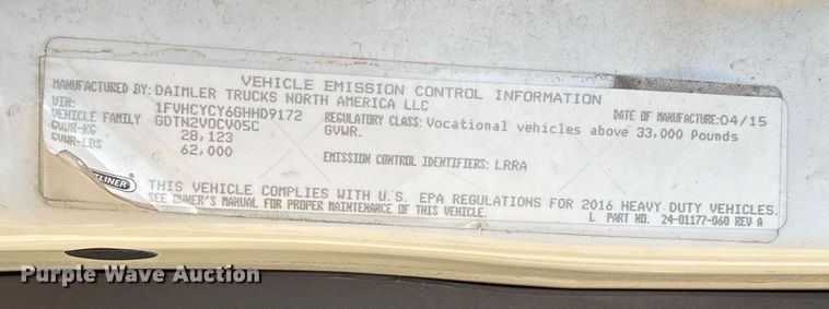 image for item ED5522 2016 Freightliner Business Class M2 refuse truck