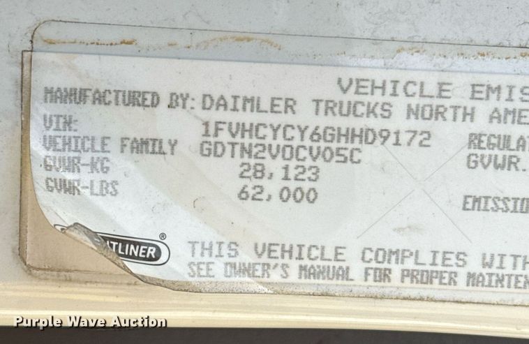 image for item ED5522 2016 Freightliner Business Class M2 refuse truck