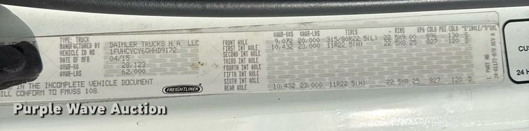 image for item ED5522 2016 Freightliner Business Class M2 refuse truck