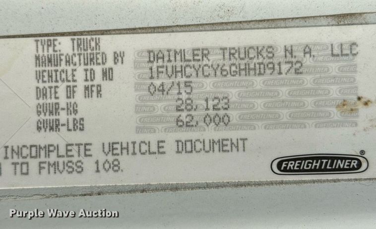image for item ED5522 2016 Freightliner Business Class M2 refuse truck