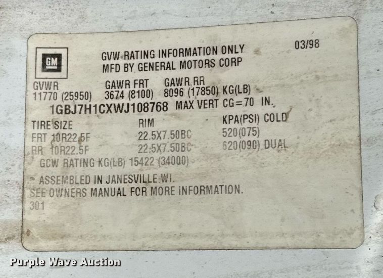 image for item ED5523 1998 Chevrolet C6500 flatbed truck