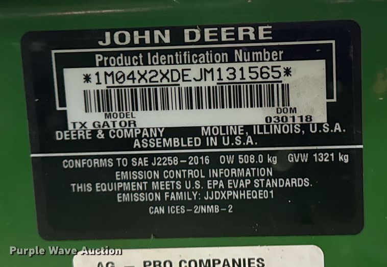 image for item EG2256 2018 John Deere Gator utility vehicle