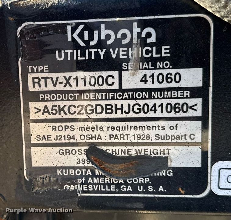 image for item EG2403 2018 Kubota RTV-X1100C utility vehicle