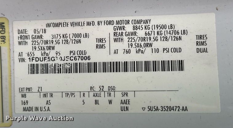 image for item EG2537 2018 Ford F550 truck cab and chassis