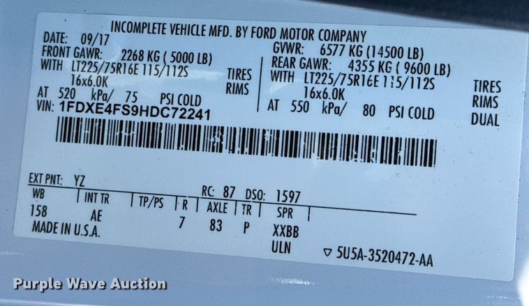 image for item EG2554 2017 Ford E450 Super Duty refrigerated truck