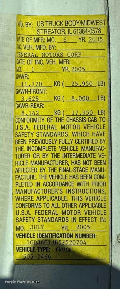 image for item EG2557 2005 GMC C6500 box truck