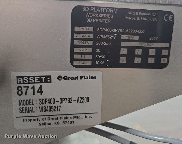 image for item EI4172 2017 3DP 3DP400-3P7B2-A2200 3D printer