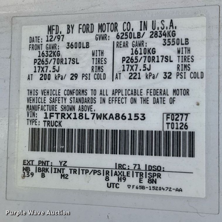 image for item EJ3482 1998 Ford F150 SuperCab flatbed pickup truck 