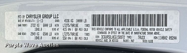 image for item EK0403 2014 Dodge Ram 2500 Crew Cab pickup truck