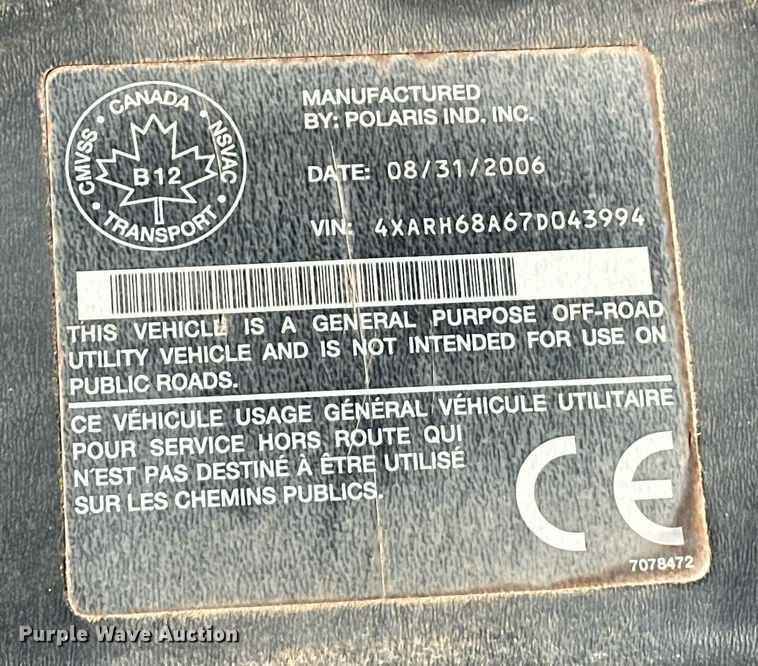 image for item EK0407 2007 Polaris Ranger XP 700 utility vehicle