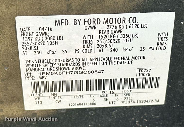 image for item EK0414 2016 Ford Explorer Limited SUV