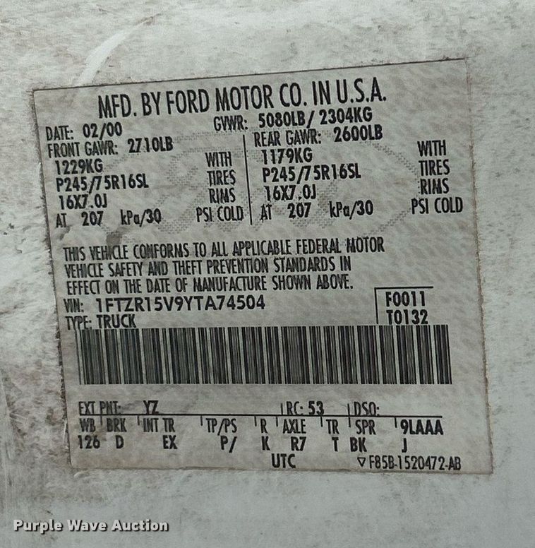 image for item EK2706 2000 Ford Ranger XLT SuperCab pickup truck