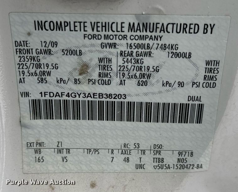 image for item EN5118 2010 Ford F450 Super Duty XL truck cab and chassis