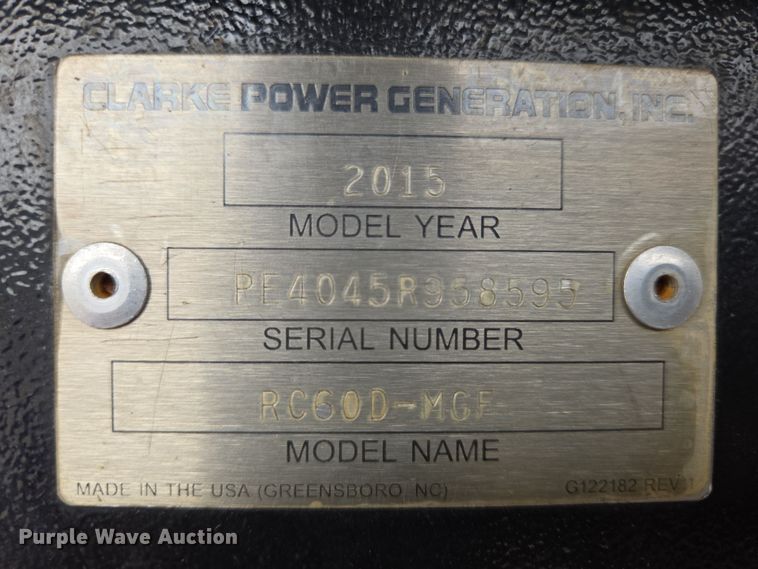 image for item EN8688 2015 Clarke RC60D-MGF generator