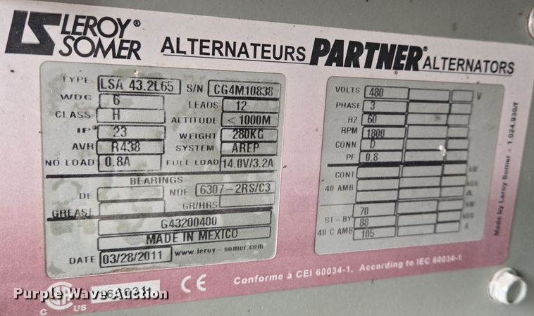 image for item EO0611 2011 Doosan G70WJD-2A-T3 generator