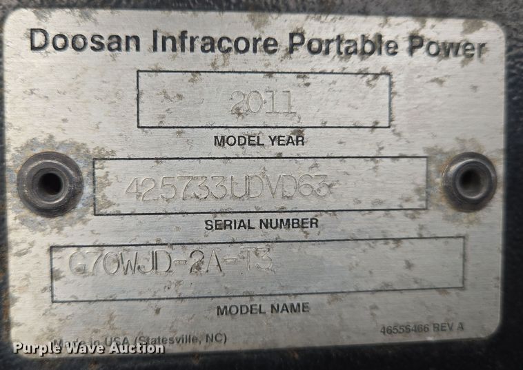 image for item EO0611 2011 Doosan G70WJD-2A-T3 generator