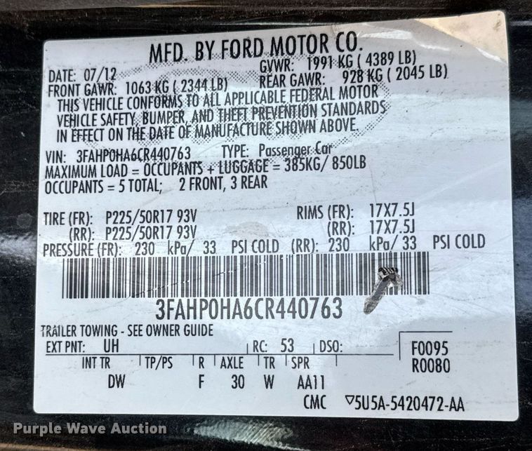 image for item EQ1110 2012 Ford Fusion 