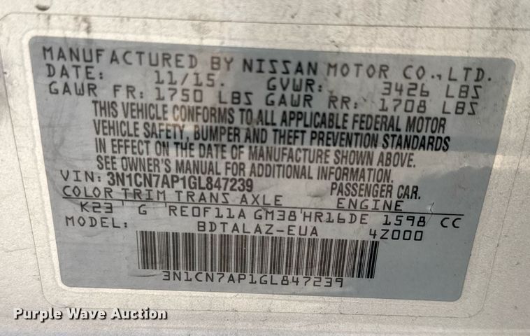 image for item EQ1112 2016 Nissan Versa 