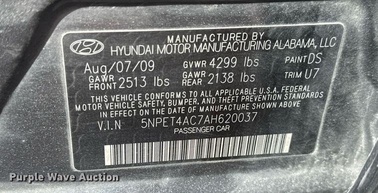 image for item EQ1113 2010 Hyundai Sonata 