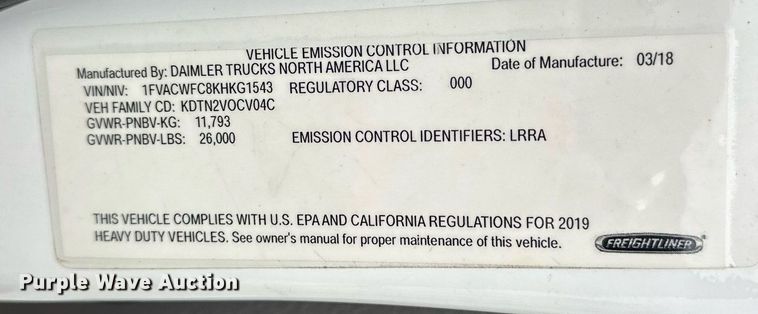 image for item ER4989 2019 Freightliner M2 paper shredder truck
