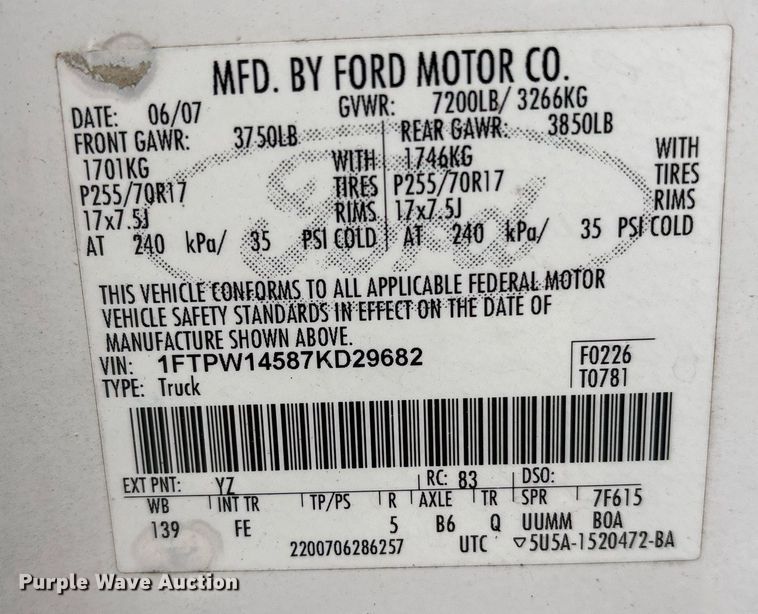 image for item EY9910 2007 Ford F150 SuperCrew pickup truck