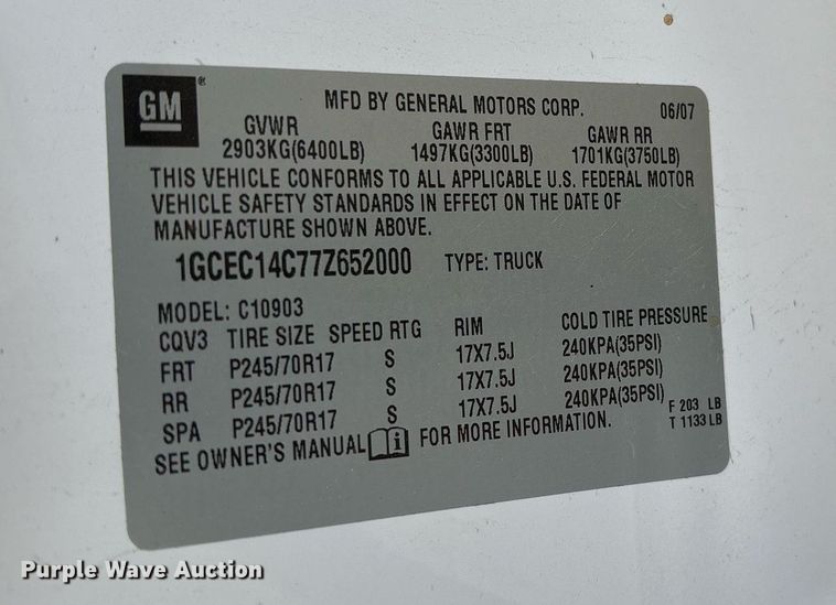 image for item EY9959 2007 Chevrolet Silverado 1500  pickup truck