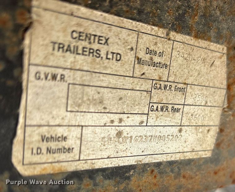 image for item EY9960 2007 CenTex utility trailer