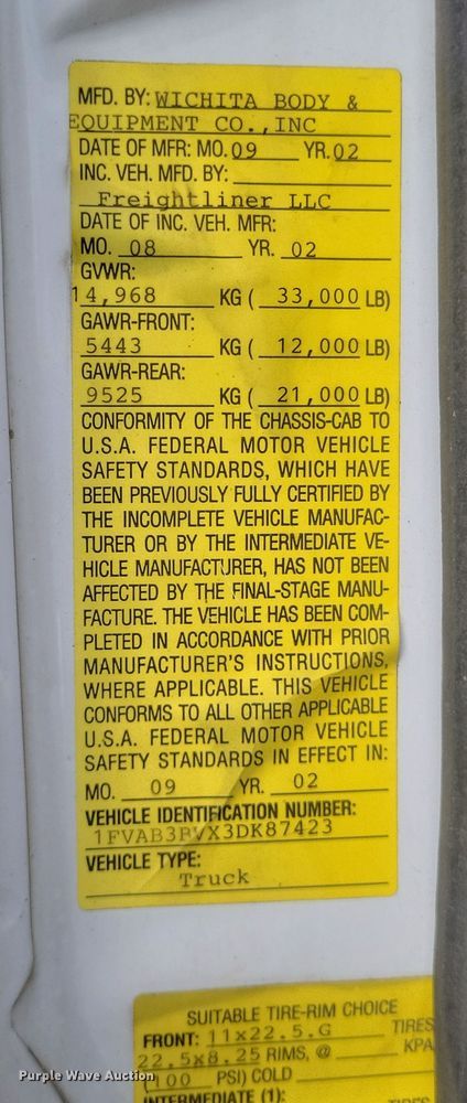 image for item MV9199 2003 Freightliner FC70 box truck