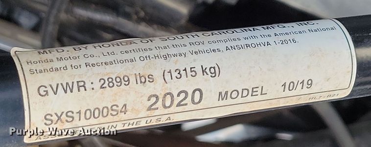 image for item NB9813 2020 Honda Talon 1000 X4 utility vehicle