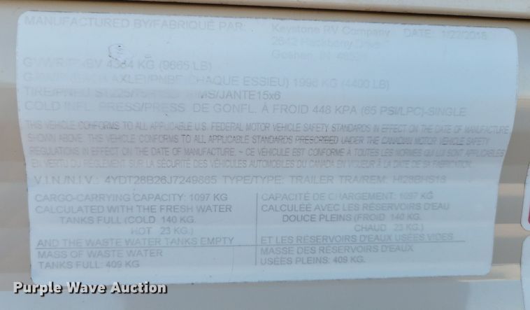 image for item NB9839 2018 Keystone Hideout 28BHS camper