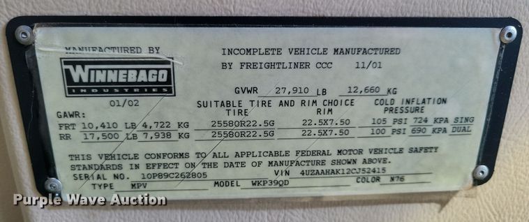 image for item NB9842 2002 Winnebego Journey DL RV