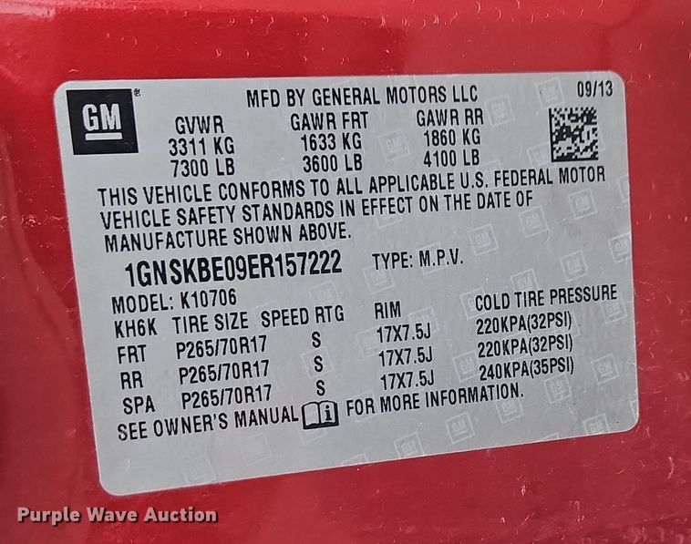 image for item OJ9924 2014 Chevrolet Tahoe LT SUV