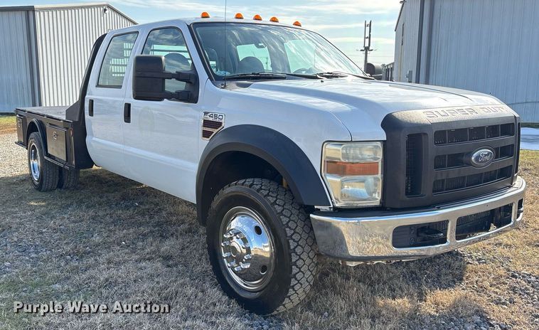 image for item OK9513 2008 Ford F450 Super Duty Crew Cab flatbed truck