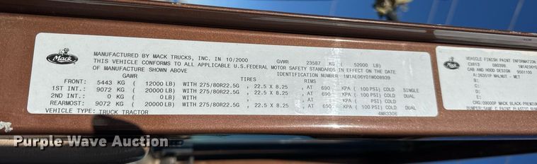 image for item DH9851 2001 Mack CX613 dump truck