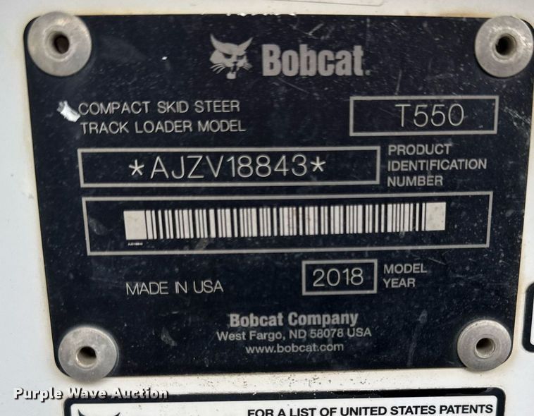 image for item DH9860 2018 Bobcat T550 tracked skid steer loader