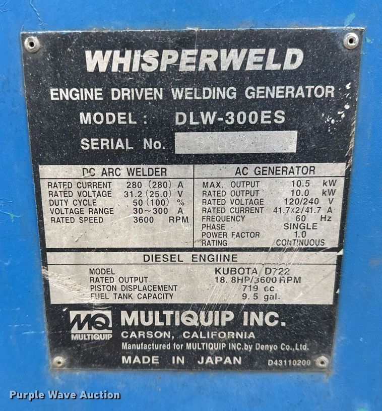 image for item DM5595 Multiquip DLW-300ES welder