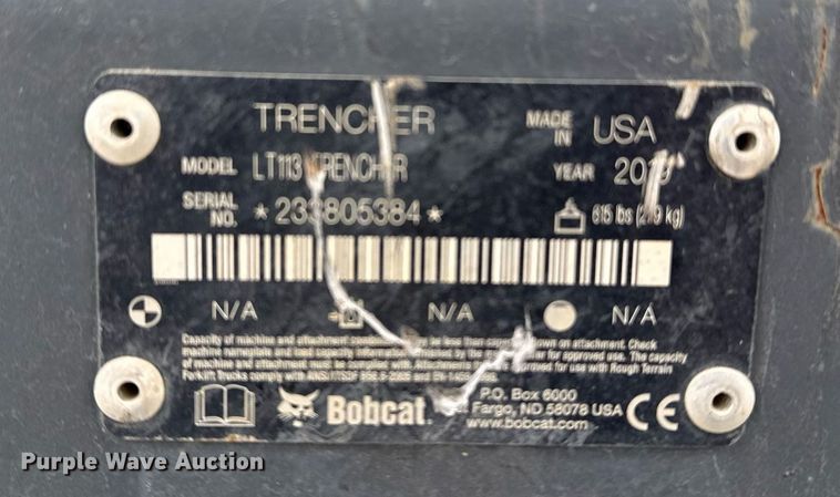 image for item DM5597 2019 Bobcat LT113 Trencher skid steer trencher
