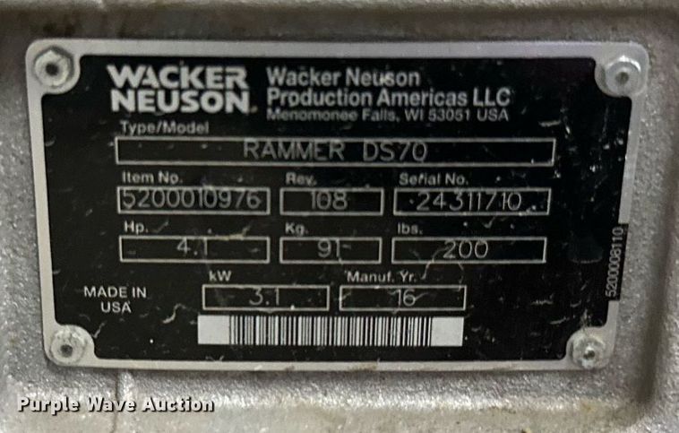 image for item DN0907 (2) Wacker Neuson plate compactors