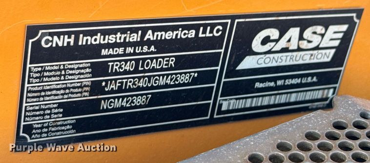 image for item DO0404 2017 Case TR340 tracked skid steer loader