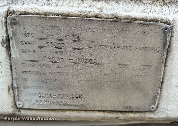 image for item DQ6630 1974 Butler pneumatic dry bulk trailer