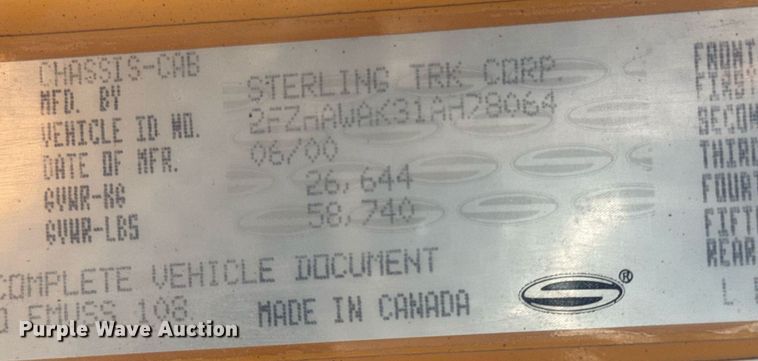 image for item DU3304 2001 Sterling dump truck